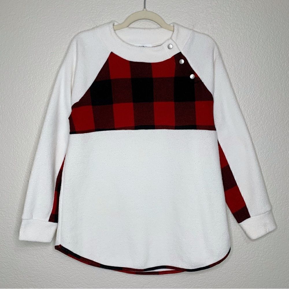 Hailey & Co Plaid Button Snap Fleece Pullover Sweater - Picture 2 of 11
